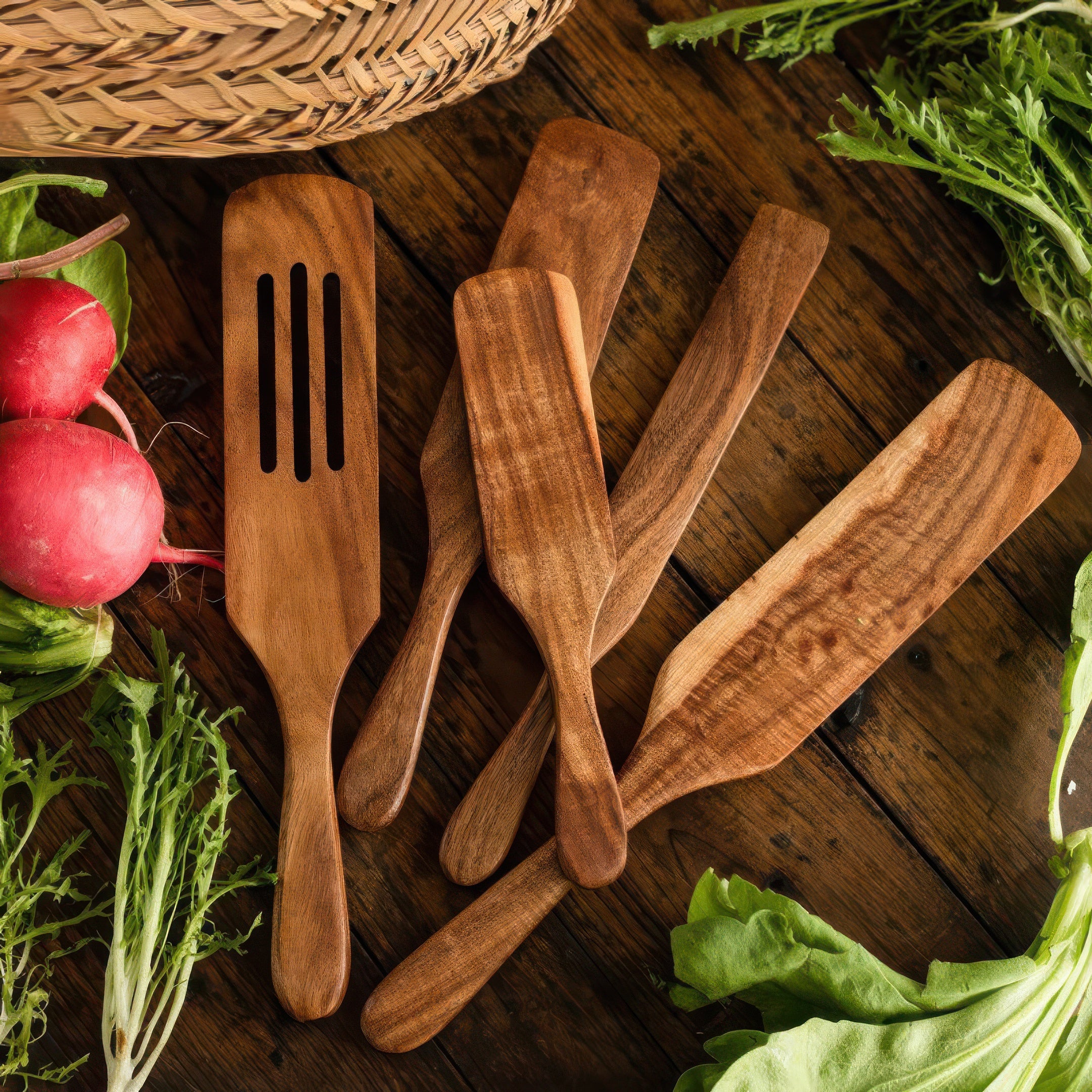 5-teiliges Spurtle-Set aus Akazienholz