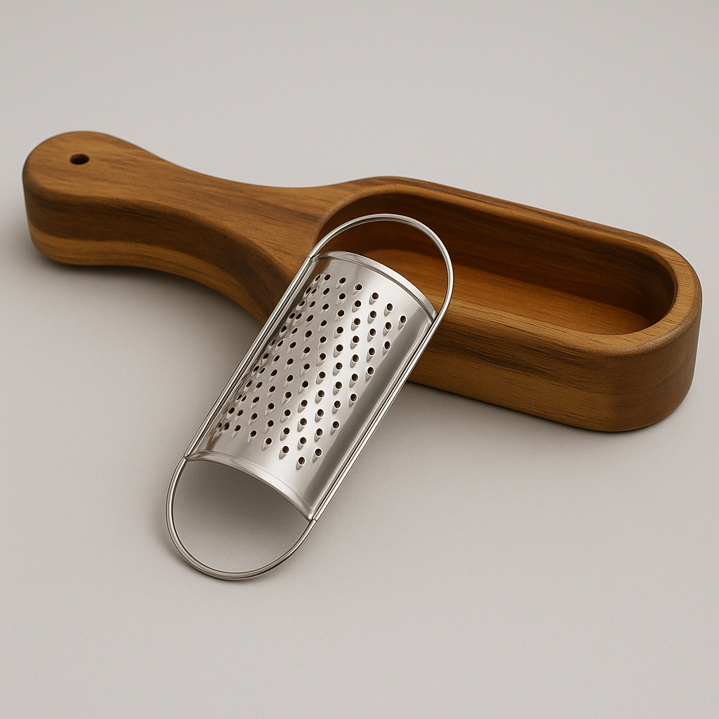 Käsehobel mit Auffangbehälter aus Akazienholz