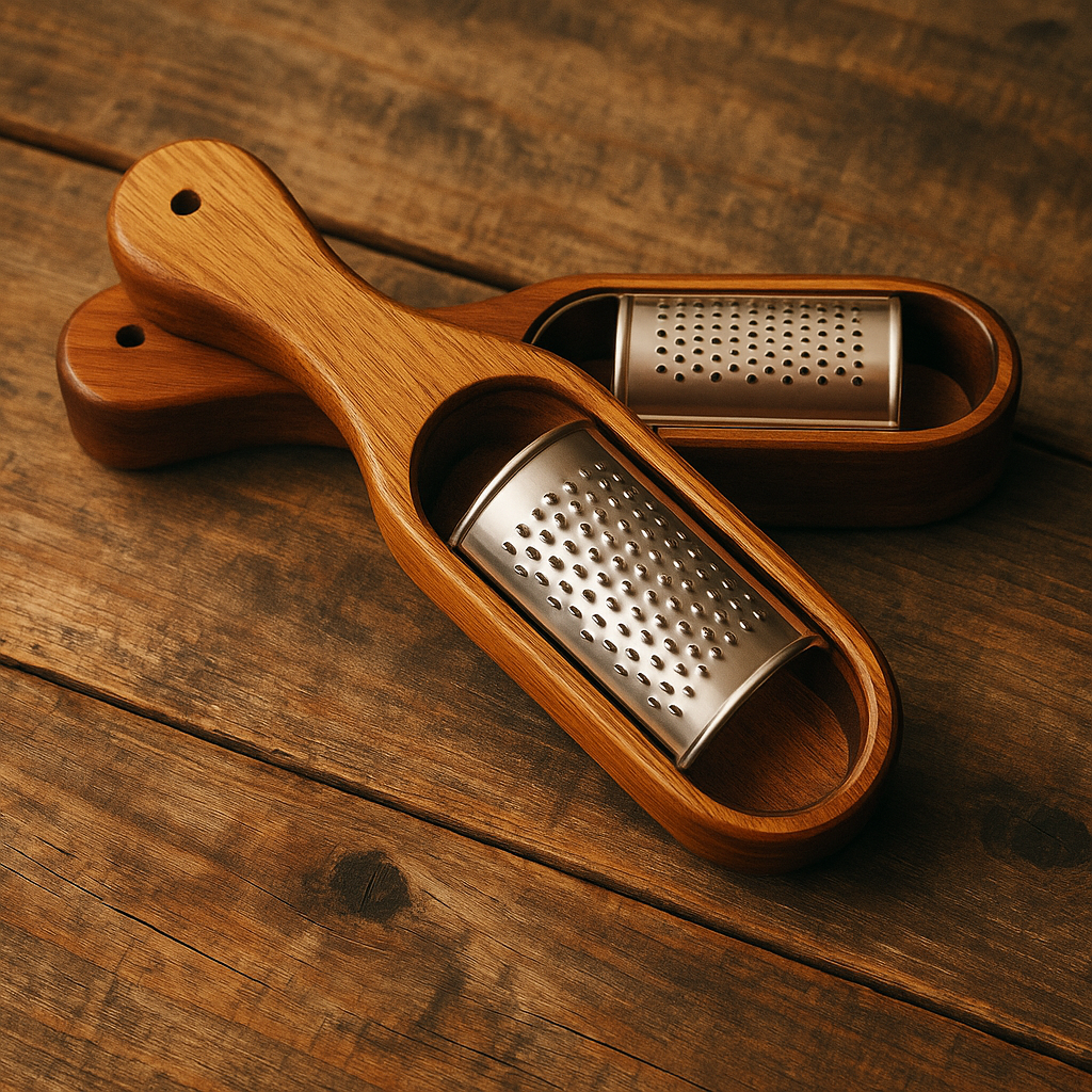 Käsehobel mit Auffangbehälter aus Akazienholz