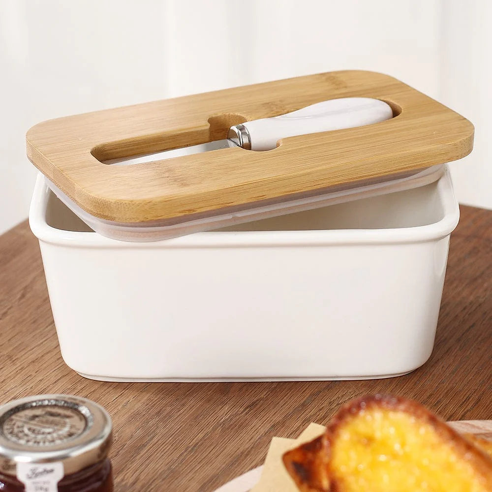 Butterdose aus Keramik mit Bambusdeckel