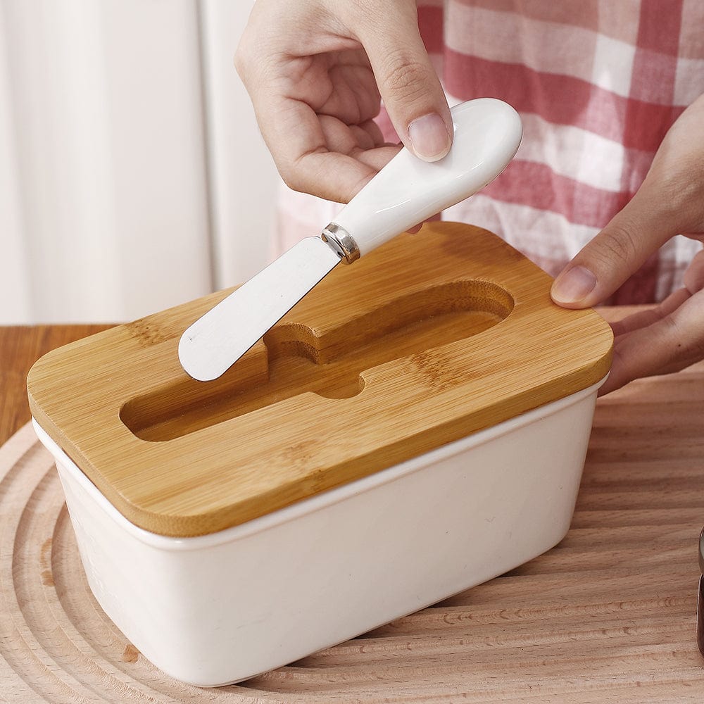 Butterdose aus Keramik mit Bambusdeckel